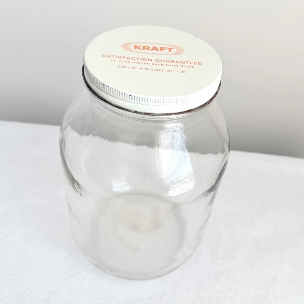 Vintage Kraft Glass Mayonnaise Jar w Original White Metal Lid 7